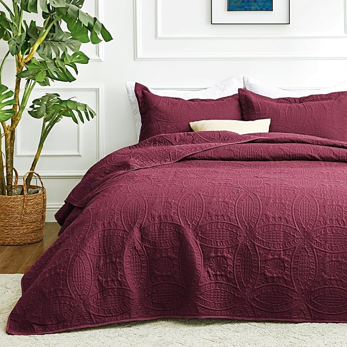 Love's cabin Quilts for Full Bed Burgundy Bedspreads Bedding Set by Lovescabin