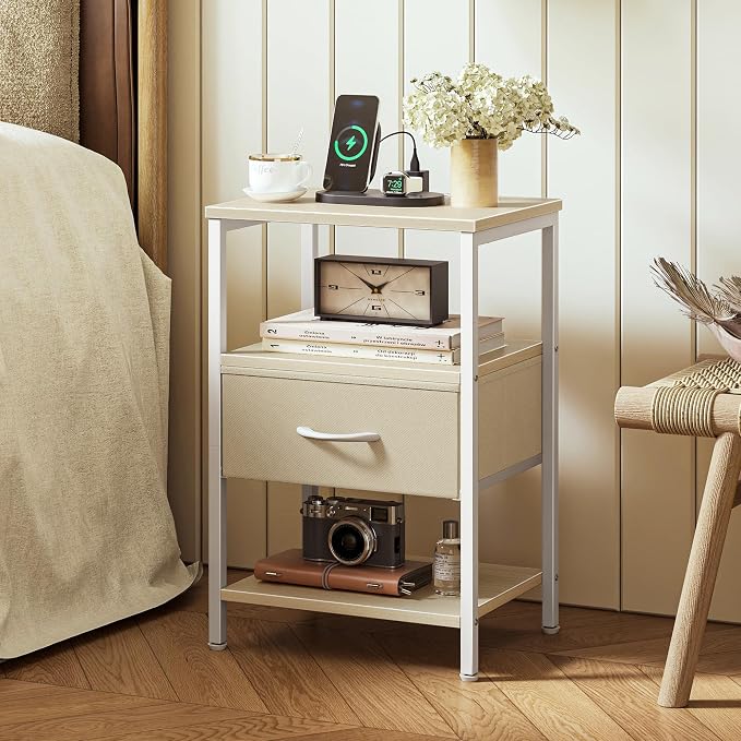 SUPERJARE Nightstand with Charging Station, USB-C Port, Bedside Table | Night - Image 2