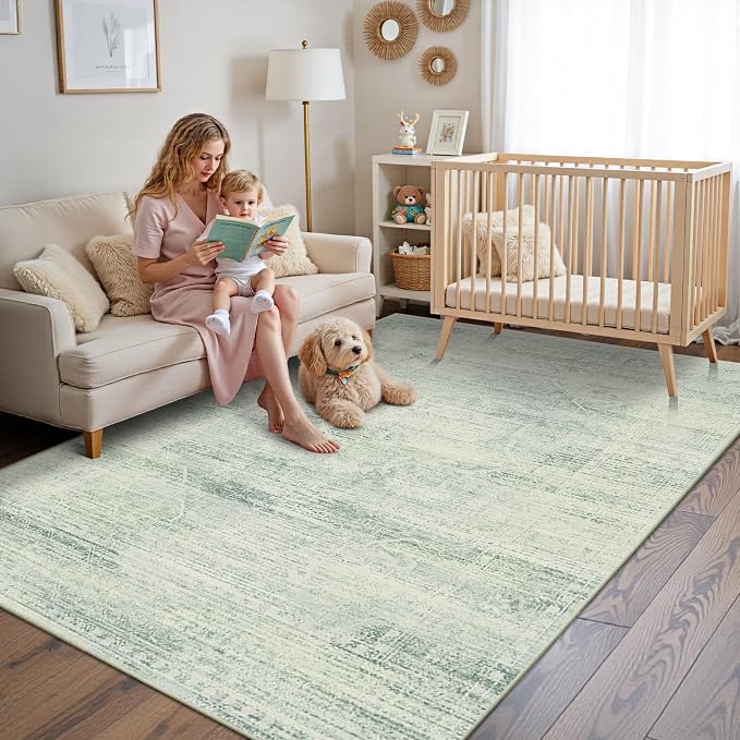 Latte&Fog 5x7 Area Rugs for Living Room, Washable Green Rugs for Bedroom | Non - Image 3