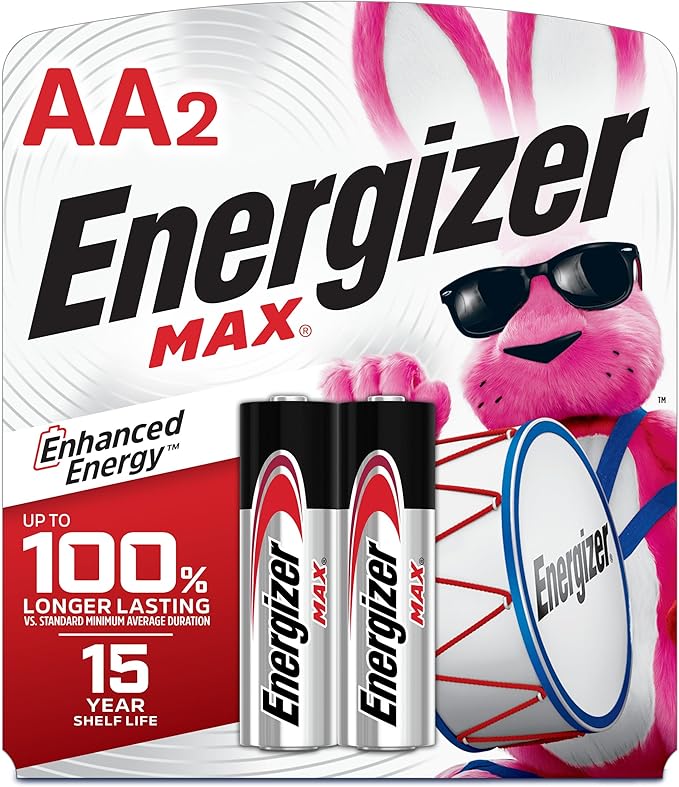 Energizer MAX Alkaline Double A Batteries, 2 Count, Long-Lasting AA Batteries, Suitable for Kids' Toys and Everyday Electronics