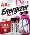 Energizer MAX Alkaline Double A Batteries, 2 Count, Long-Lasting AA Batteries, Suitable for Kids' Toys and Everyday Electronics