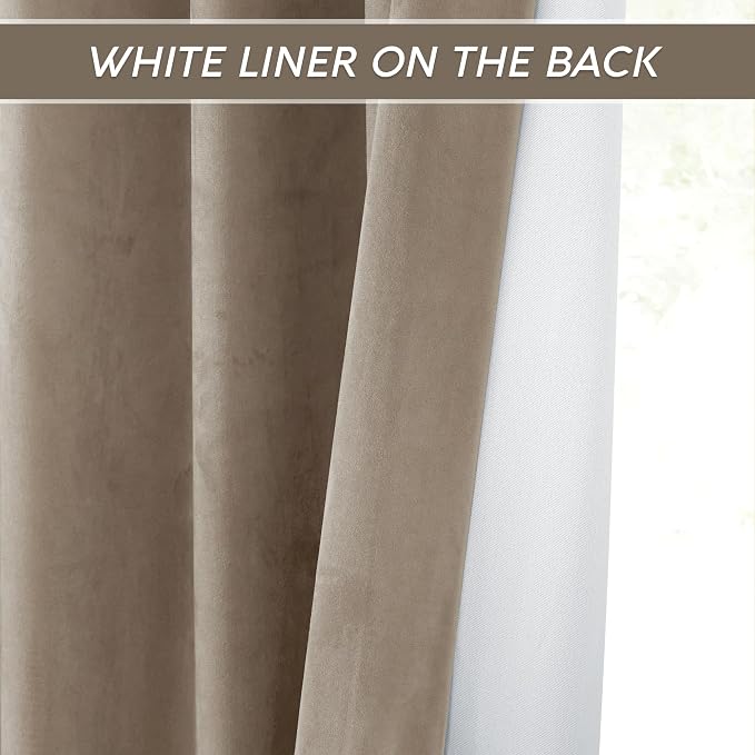 RYB HOME Camel Beige Velvet Curtains, Heavy Duty 2-Layer Window Curtains - Image 4