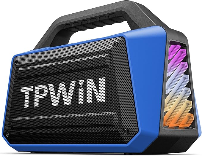 TPWIN Portable Bluetooth Speakers Loud - Wireless Speaker 80W Peak, Light Show, 20H Playtime, Strong Bass, BT 5.3, TWS, IPX6 Waterproof for Outdoor Travel Beach Camping - Blue