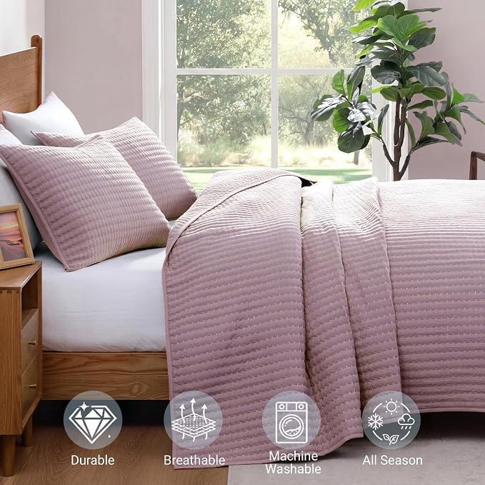 Queen Quilt-Lightweight Bedspreads Dusty Mauve Queen Size Quilt Bedding Set | - Image 4