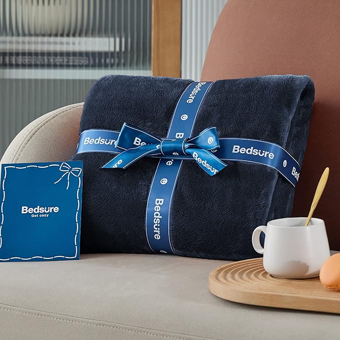Bedsure GentleSoft Bedding Fleece Blanket for Girls and Boys - Soft Cozy Cute Small Throw Blankets for Travel, 43x55 Inches, Navy