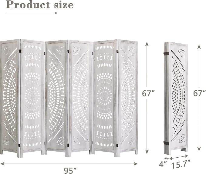 WelFurGeer Handcrafted Carved Wooden Room Divider Screen, Folding Privacy Screen - Image 5