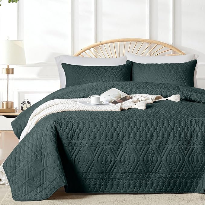 akkialla King/Cal King Size Quilt Bedding Set, Forest Green Lightweight by akkialla