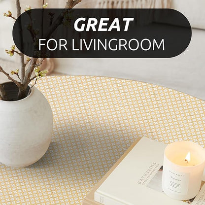 RAY STAR 12X120 Inch Shelf Liner for Kitchen Cabinets, Non-Adhesive Cabinet Liner Washable, PVC Drawer Liner for Dresser Non-Slip Bathroom (Yellow Circle)(5 Roll)