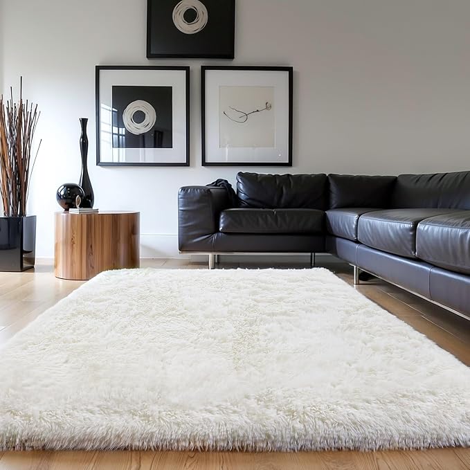 5x7 Thick Cream White Shag Rug for Girls Bedroom, Soft Plush Carpet | Ivory - Image 7