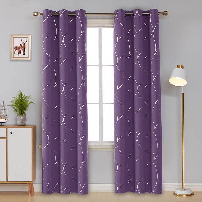 Deconovo Curtains for Living Room, Pattern Blackout Curtains 84 Inches Long | - Image 2