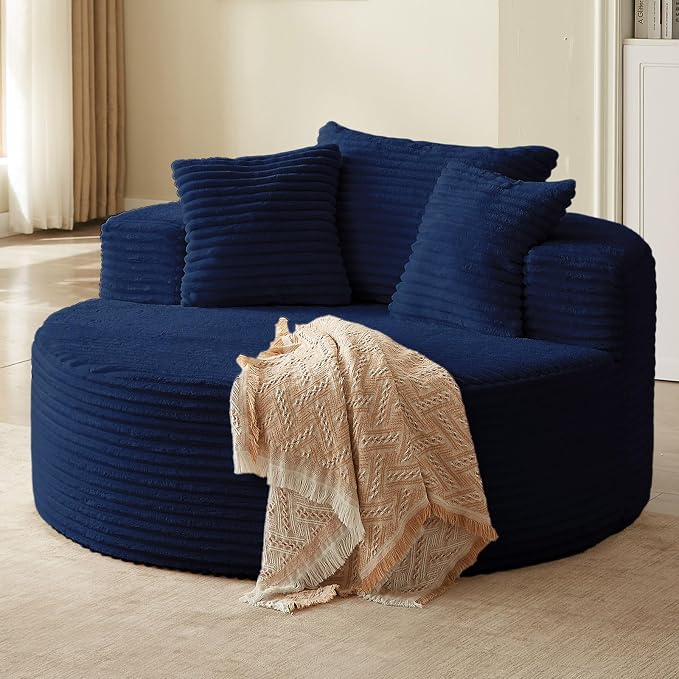 55'' Oversized Round Lounge Chaise Chair, Corduroy Upholstered Indoor Chaise - Image 9