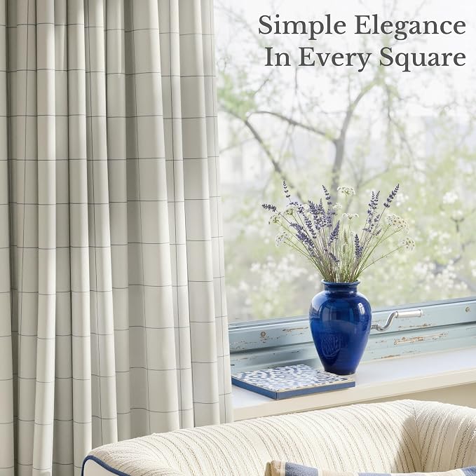 NICETOWN 100% Blackout Grey Plaid Curtains - Image 2