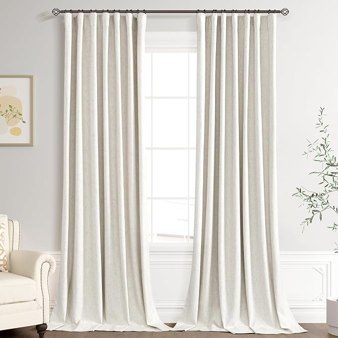 Extra Long 100% Blackout Linen Curtains by Joywell