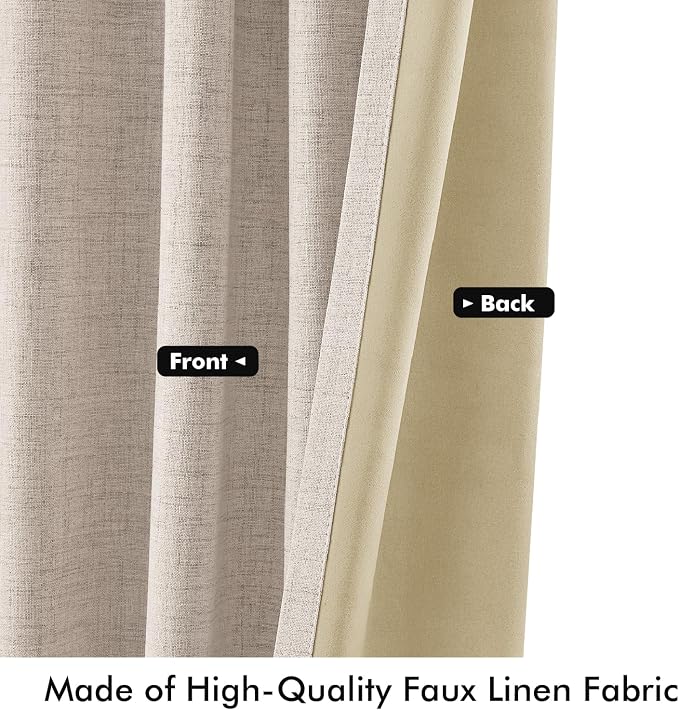 MIULEE 100% Blackout Linen Curtains 42 x 72 Inch Natural 2 Panels | Thermal - Image 6