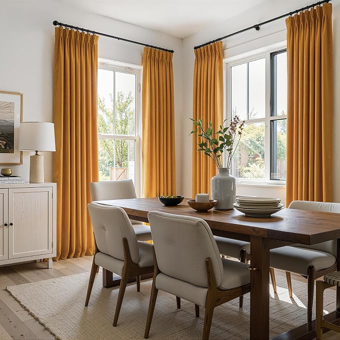 96 Inch Long Mustard Yellow Velvet Pleated Curtains 2 Panels Heavy Thick Velvet - Image 5
