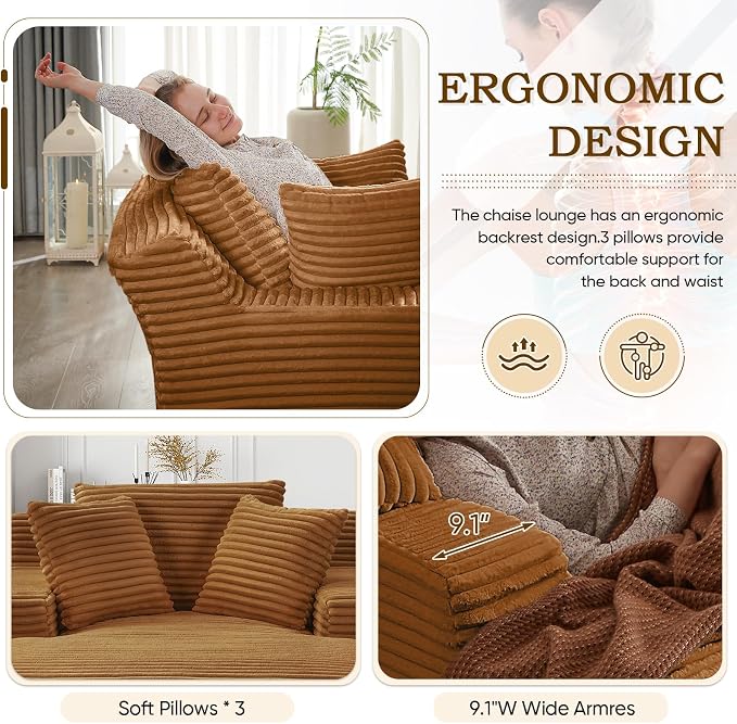 Oversized Chaise Lounge Chair Indoor, Comfy Fluffy Cloud Couch, Modern Deep - Image 4