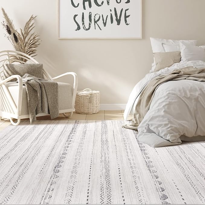 Nakagishi Boho 9x12 Area Rug Living Room Rugs Machine Washable Gray | Soft - Image 6
