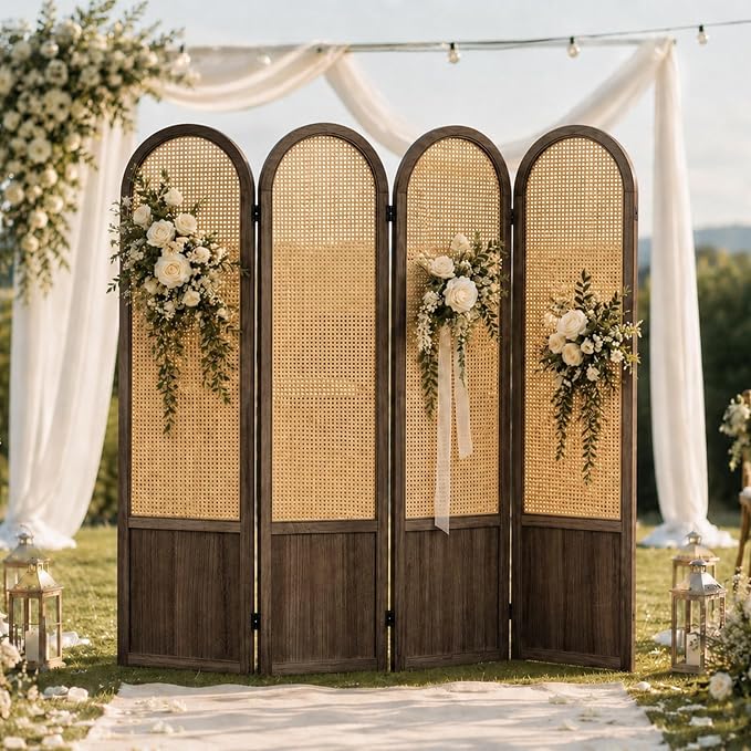 4 Panel Rattan Room Divider Screen, Boho Folding Privacy Screen | Decorative - Image 7