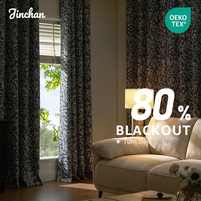 jinchan Blue Floral Blackout Curtians 90 Inch Vintage Grommet 2 Panels | Room - Image 5