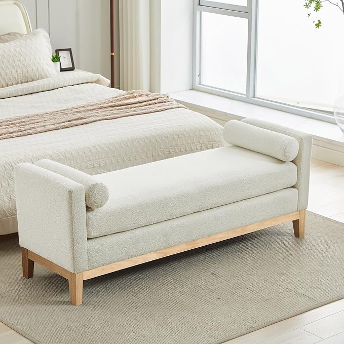 66.34" End of Bed Bench Boucle Fabric Long King Size Bench, Window Bench. by Aortzio