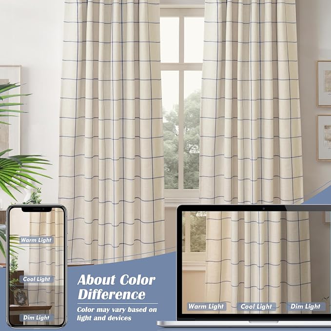 DriftAway 100% Blackout Plaid Curtains 108 Inches Long 2 Panels Navy Blue | - Image 7