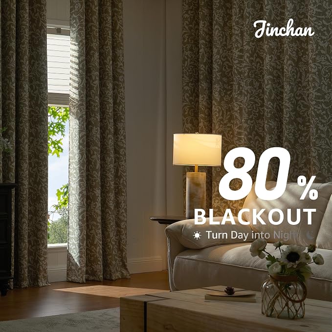 jinchan Sage Floral Blackout Curtians 96 Inch Vintage Grommet 2 Panels | Room - Image 5