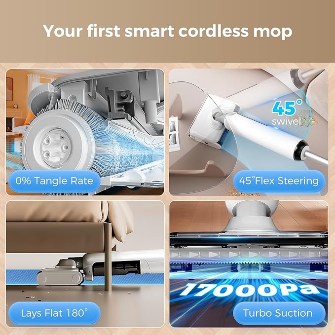BROBIG Wet Dry Vacuum Cleaner, 180°Lie-Flat Vacuum Mop All in One with Auto Self-Cleaning, Smart Floor Cleaner Machine for Hard Floor, 45 Mins Runtime, Edge Cleaning, Self-Propelled Vacuum Mop Combo