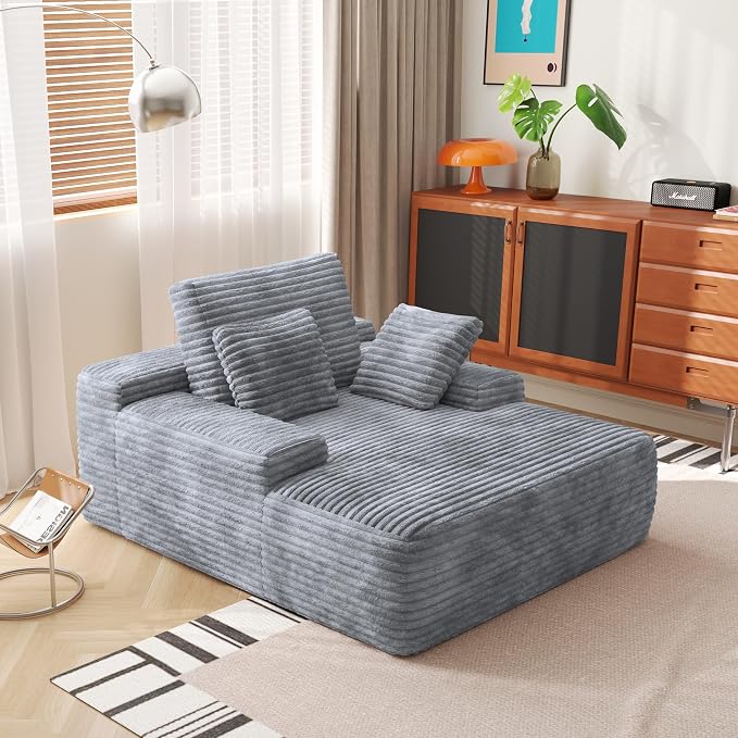 Oversized Chaise Lounge Chair Indoor, Plush Corduroy Boneless Sofa Bed - Image 8