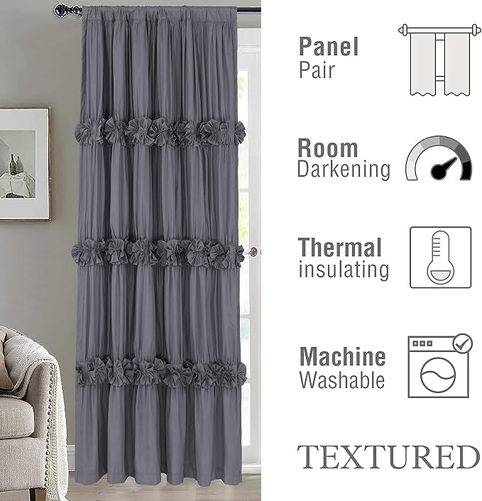 Blackout Window Curtains Gray, Rustic Rod Pocket Drapes - Image 3