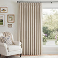 Pinch Pleated Full Blackout Faux Linen Curtains 102 Inches Long | Oatmeal by 100BlackoutShield