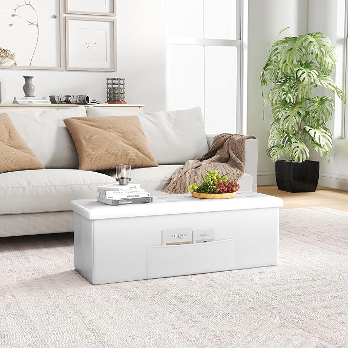 Giantex 43 Inches Folding Storage Ottoman Bench, Upholstered PU Leather Storage - Image 8