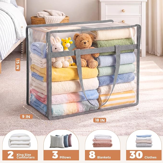 6 Pack Clear Storage Bags for Clothes, 45L Closet Organizers and Storage | - Image 2