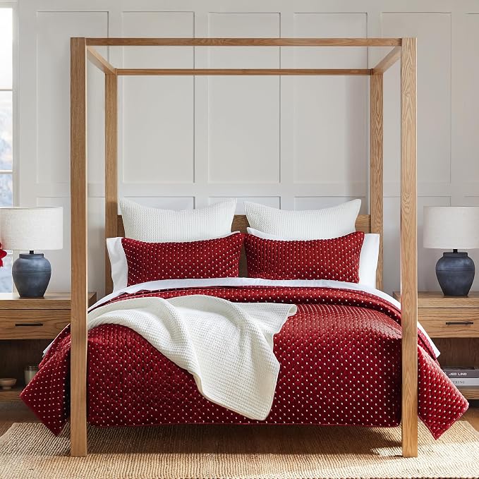Levtex Home - Cross Stitch Velvet Red Quilt Set - Full/Queen Quilt + Two by LevtexHome