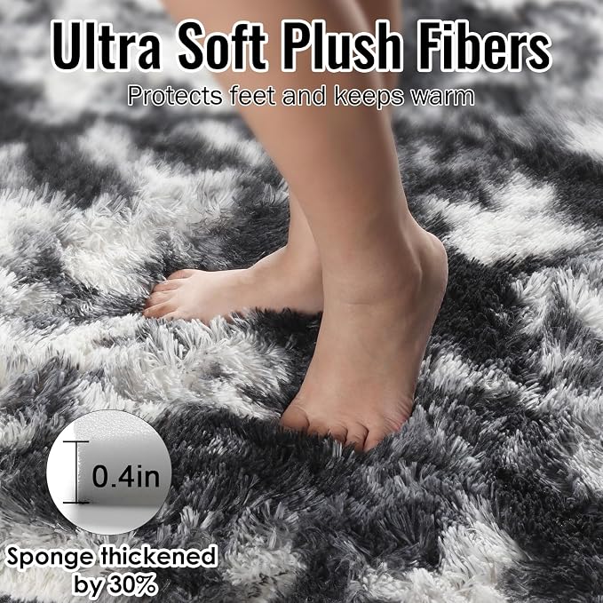 Black White Grey Bedroom Rugs 4x6 Ft, Soft Fluffy Fuzzy Plush Indoor Floor Area - Image 7