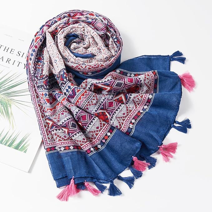 Scarf for Women Lightweight Soft Floral Leopard Printed Scarves Fall Winter Fashion Shawl Wrap with Fringe