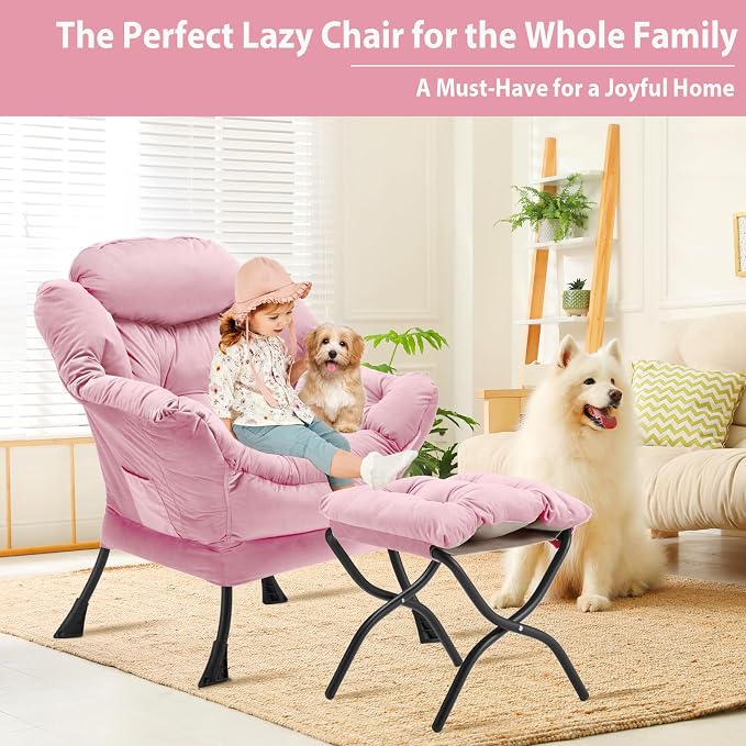 Youtanic Lazy Chair with Folding Ottoman, Accent Chair Velvet Upholstered with - Image 3