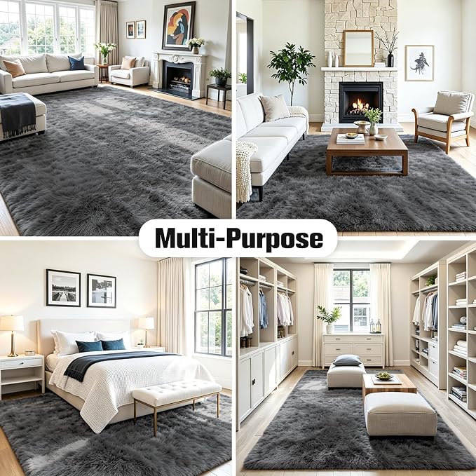 8x10 Fluffy Area Rug for Living Room: Soft Non-Slip Grey Bedroom Carpet | Ultra - Image 9