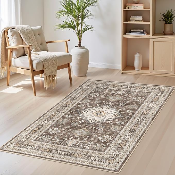 cotiled 3x5 Area Rug for Living Room, Traditional, Dark Brown | Washable Soft by COTILED