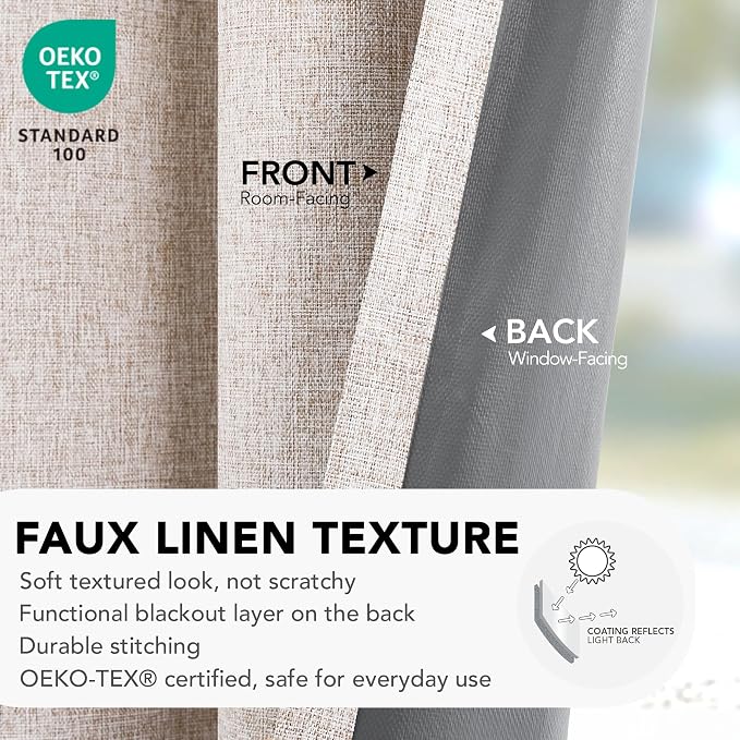 Deconovo Faux Linen 100% Blackout Curtains - Image 3