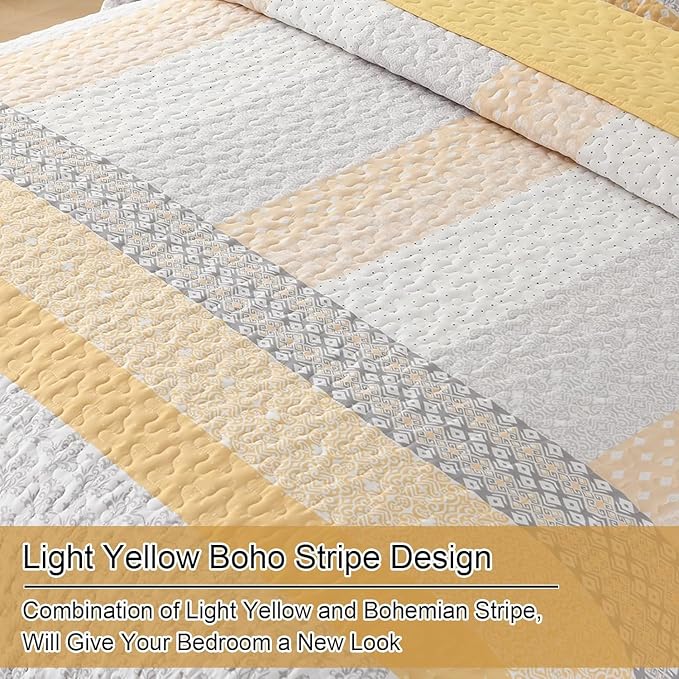 WONGS BEDDING Boho Stripe Full Size Quilt Bedding Set, Soft Microfiber - Image 5