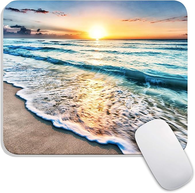 Armanza Square Mouse Pad Beach Sunset, Personalized Premium-Textured Custom Mouse Mat Design, Washable Mousepad Cloth, Non-Slip Rubber Base Computer Mouse Pads for Wireless Mouse