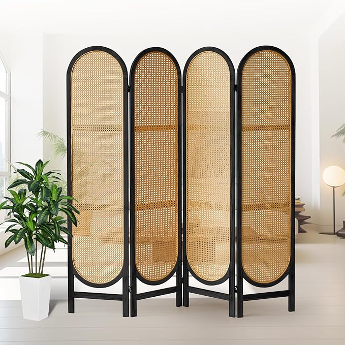 4 Panel Rattan Room Divider, Folding Room Divider Screen, Arched Room Separator by AsNefeli