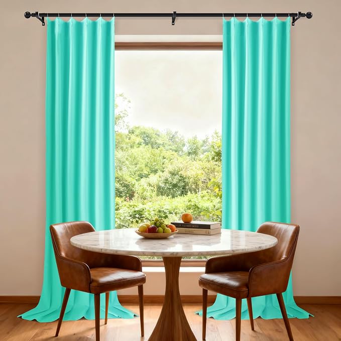 Etherealveil Turquoise Green Pinch Pleated Blackout Curtains 2P 40"x112" | Back - Image 2