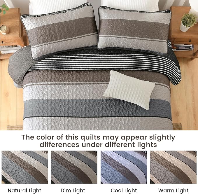 Dinjoy King Boho Striped Quilt Set, Breathable All-Season, 3-Piece Set Fits - Image 6