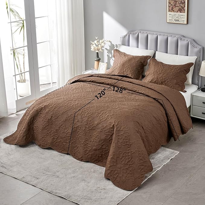 Kingnex Oversized King Bedspreads 128x120 Coffee | Lightweight, Extra Wide Quilt - Image 2