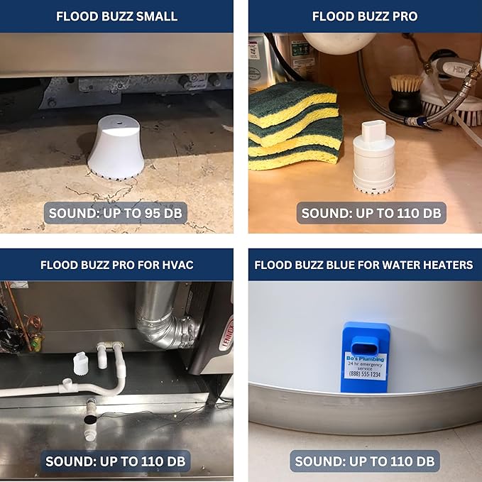 Flood Buzz Small Water Leak Alarm 12-Pack | Ready to Use Right Out of The Box, No Setup Required