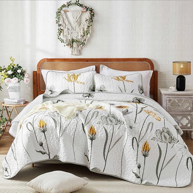 WONGS BEDDING Floral Quilt Set Queen Size - Image 9
