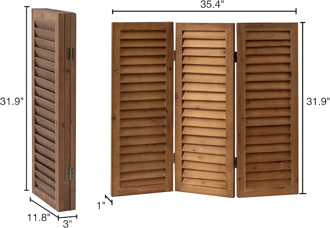 SOFE Short Privacy Screen, 2.6 Ft Shutters Folding Room Dividers 3 Panel | Wood - Image 4