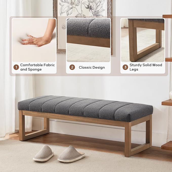 Zihanhome 52.7" Bedroom Bench for End of Bed, Modern Upholstered Teddy Fabric - Image 7