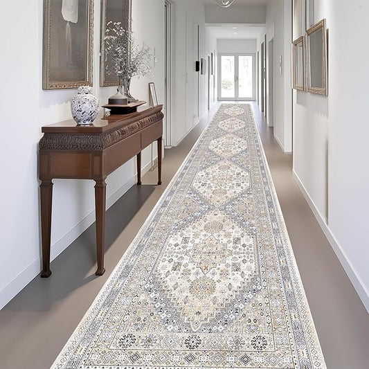 zesthome Washable Runner Rug 2.5x16 - Stain Resistant Entryway Rug,Ultra-Thin Kitchen Rugs, Anti Slip Backing Runner Rugs for Entrance Laundry Room Indoor Hallway (Beige,2.5'x16')